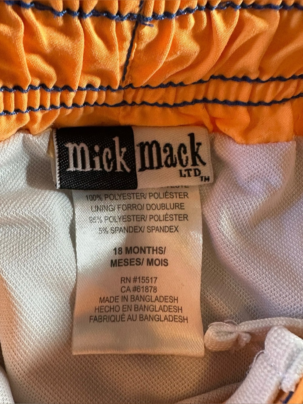 Mick Mack Navy Kids Swim Trunks with Orange Sea Creature Accents 18 Mos - Picture 3 of 7
